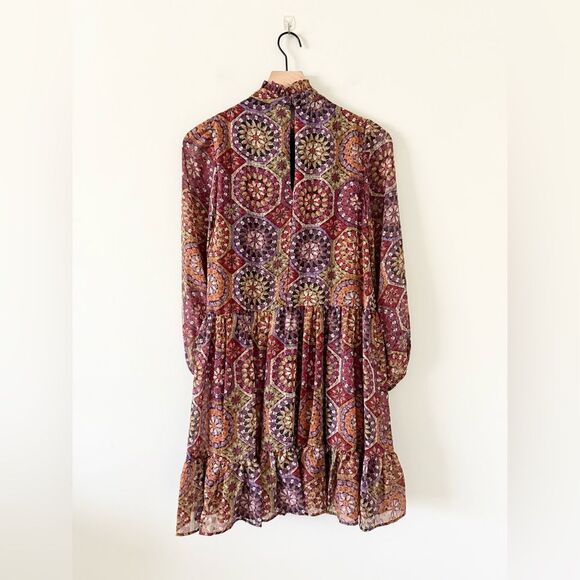 NWT Maison Tara Long Sleeve Mini Dress in Jewel Tone Medallion Pattern - size 4 - Picture 7 of 7